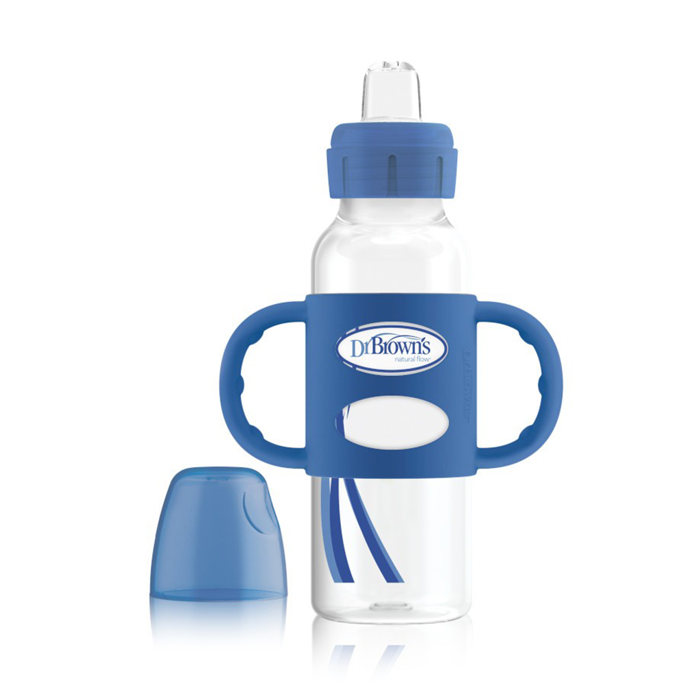 Dr.Brown's Darboğaz Yastı Burun Əmzikli Polipropilen Butulka-Fincan 250ml SB81058 Product Options Sippy Bottle with Silicone Handles Narrow Blue