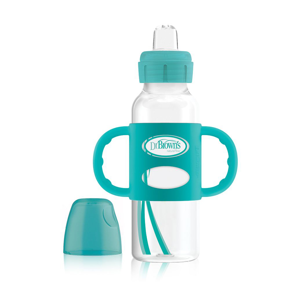 Dr.Brown's Darboğaz Yastı Burun Əmzikli Polipropilen Butulka-Fincan 250ml SB81059 Product Options Sippy Bottle with Silicone Handles Narrow Turquoise