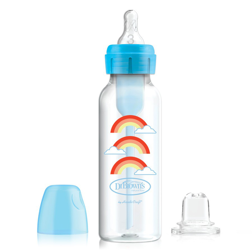 Dr.Brown's Darboğaz Polipropilen Butulka-Fincan 6ay+ 250ml SB8192 Product Options Narrow Bottle to Sippy Starter Kit Blue Rainbows